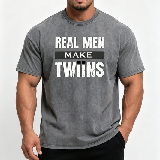 Real Men Make Twiins | Twin Dad Vintage Washed T-Shirt | Funny Twin Gift S-5XL