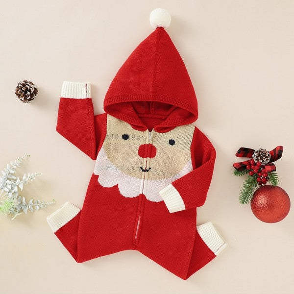 Baby Knitted Hoodied Romper Santa Claus Sweater Jumpsuit -181