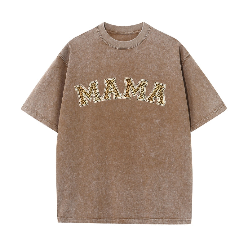 MAMA Vintage Washed Cotton T-Shirt | Floral & Leopard Print | S-5XL
