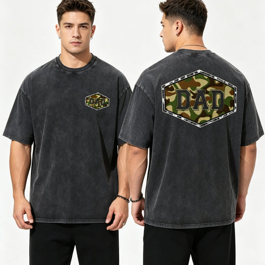 "DAD" Graphic Print Vintage Washed T-Shirt | Father Gift | Plus Size S-5XL