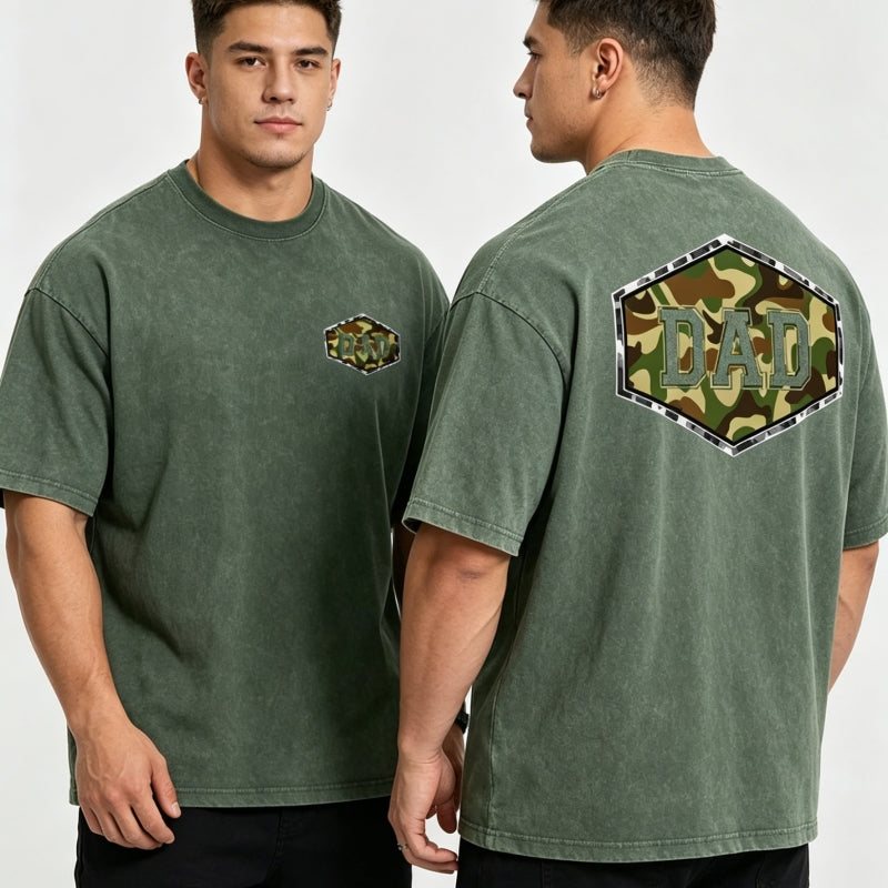 "DAD" Graphic Print Vintage Washed T-Shirt | Father Gift | Plus Size S-5XL