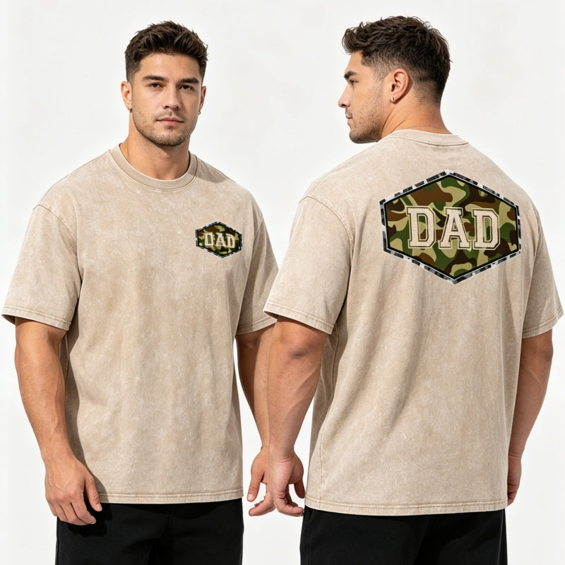 "DAD" Graphic Print Vintage Washed T-Shirt | Father Gift | Plus Size S-5XL