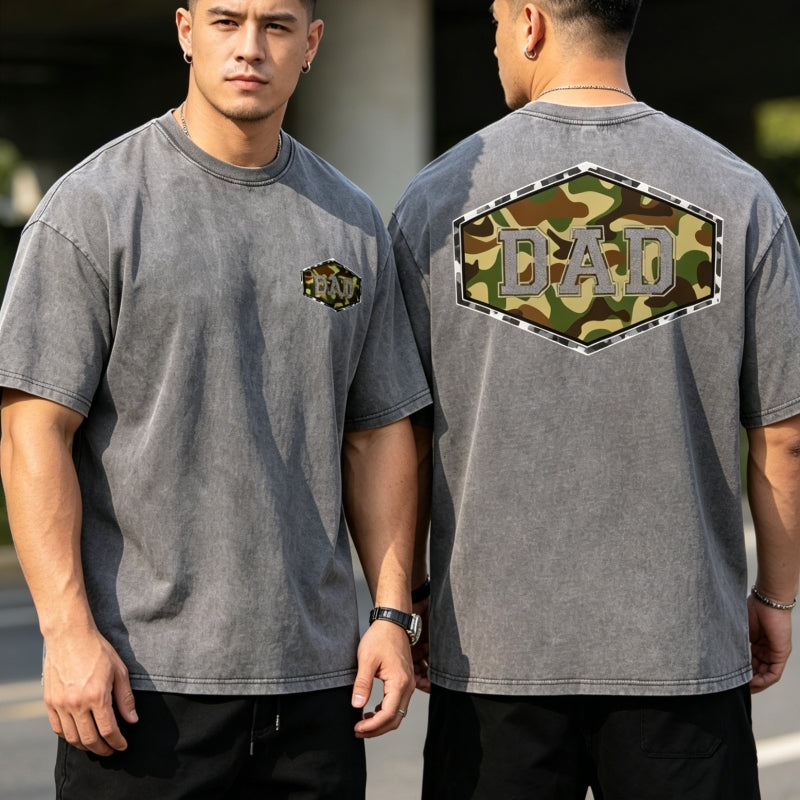 "DAD" Graphic Print Vintage Washed T-Shirt | Father Gift | Plus Size S-5XL