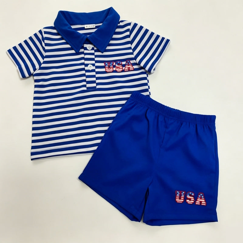 U.S. Independence Day Boy Polo Shirt and Shorts Two-Piece Set-443
