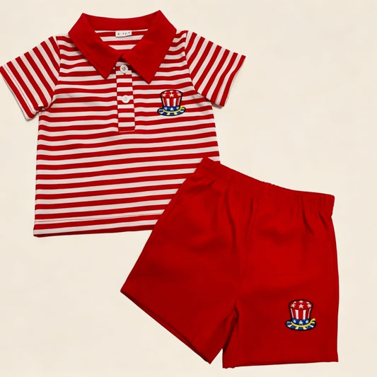 U.S. Independence Day Boy Polo Shirt and Shorts Two-Piece Set-443