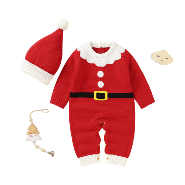 Baby Christmas Knit Onesie and Hat Set-495