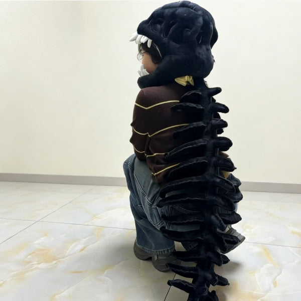 Black 115cm Dinosaur costume kids plush exoskeleton spine detail Halloween