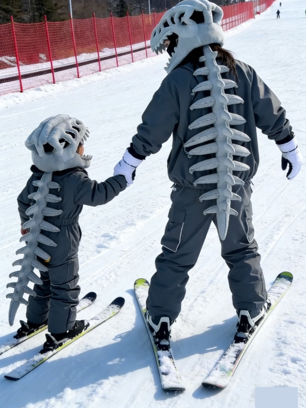 Grey 115cm and 75cm Kids dinosaur skeleton costume plush full body Halloween