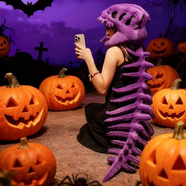 Purple dinosaur skeleton costume with detachable hood kids Halloween