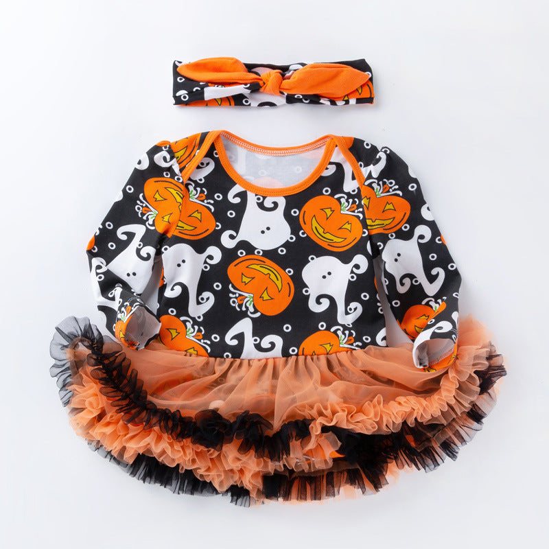 Baby Girl Halloween Tutu Onesie Dress with Headband-357