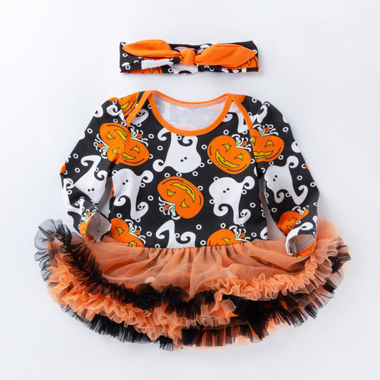 Baby Girl Halloween Tutu Onesie Dress with Headband-357