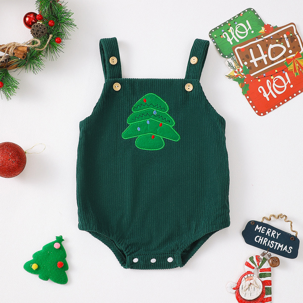Baby Christmas 3-Piece Set | Cotton Undershirt & Pants + Corduroy Overalls-497