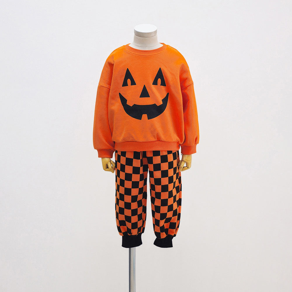 Toddler Halloween Pumpkin Face Sweatshirt Set-157
