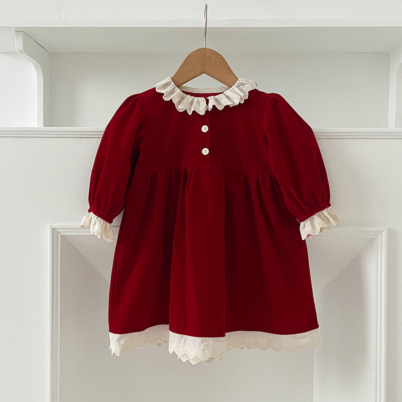 Red Velvet Dresses and Onesie for Baby Sisters-487