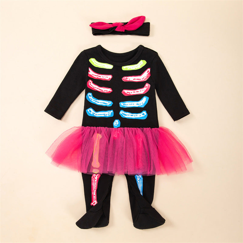 Baby Girl Halloween 2-Piece Onesie Set with Tutu Skirt & Headband-356