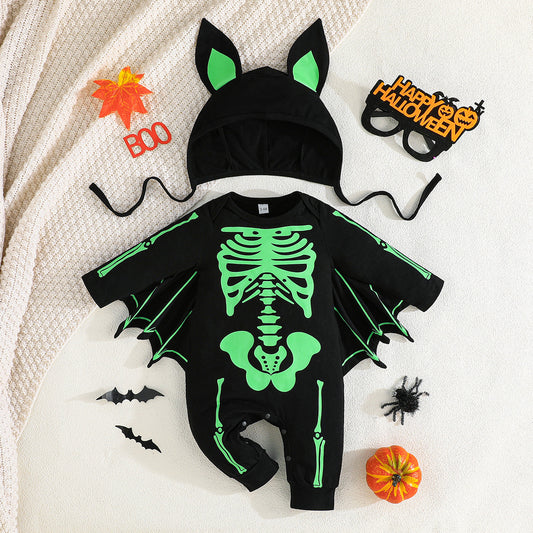 Baby Halloween Skeleton Bat Onesie with Hat – Bat Wing Sleeves-359