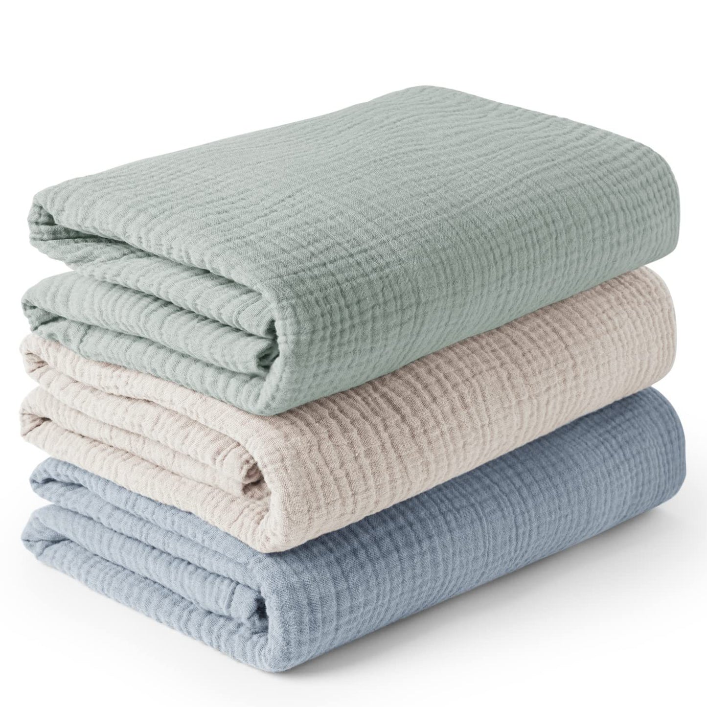 Newborn Swaddle Blanket Set 3PCS | Double-Layer Crinkle Cotton 39"-51