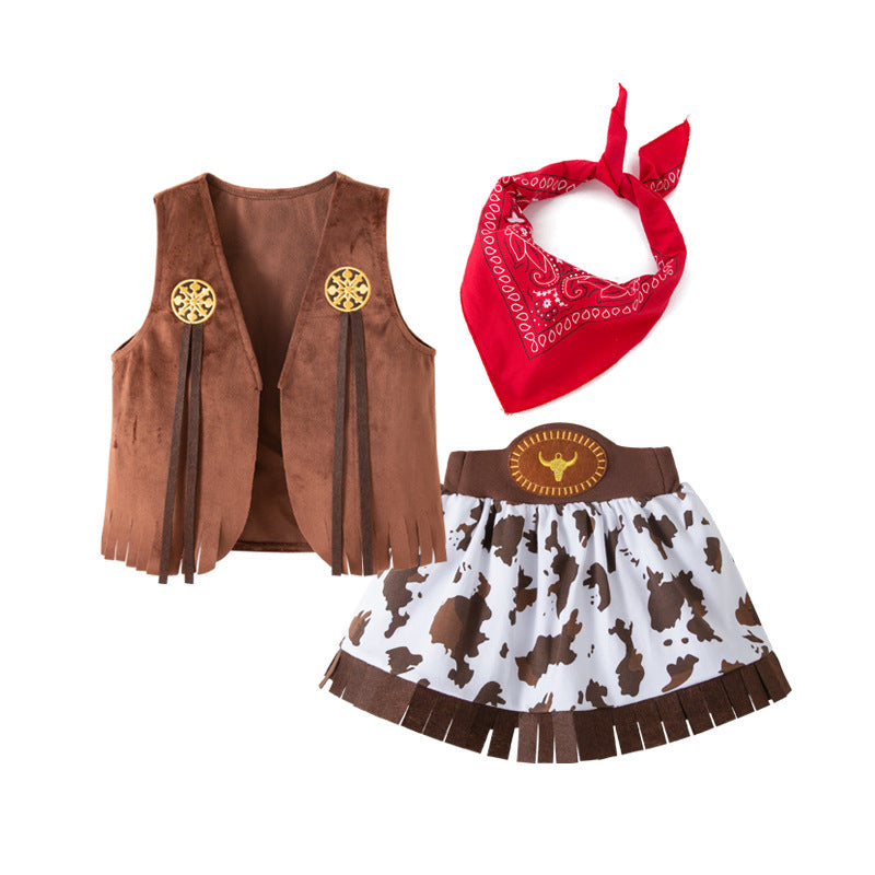 Cowboy Skirt Set for Girls, Vest Set, 4-Piece Set-360