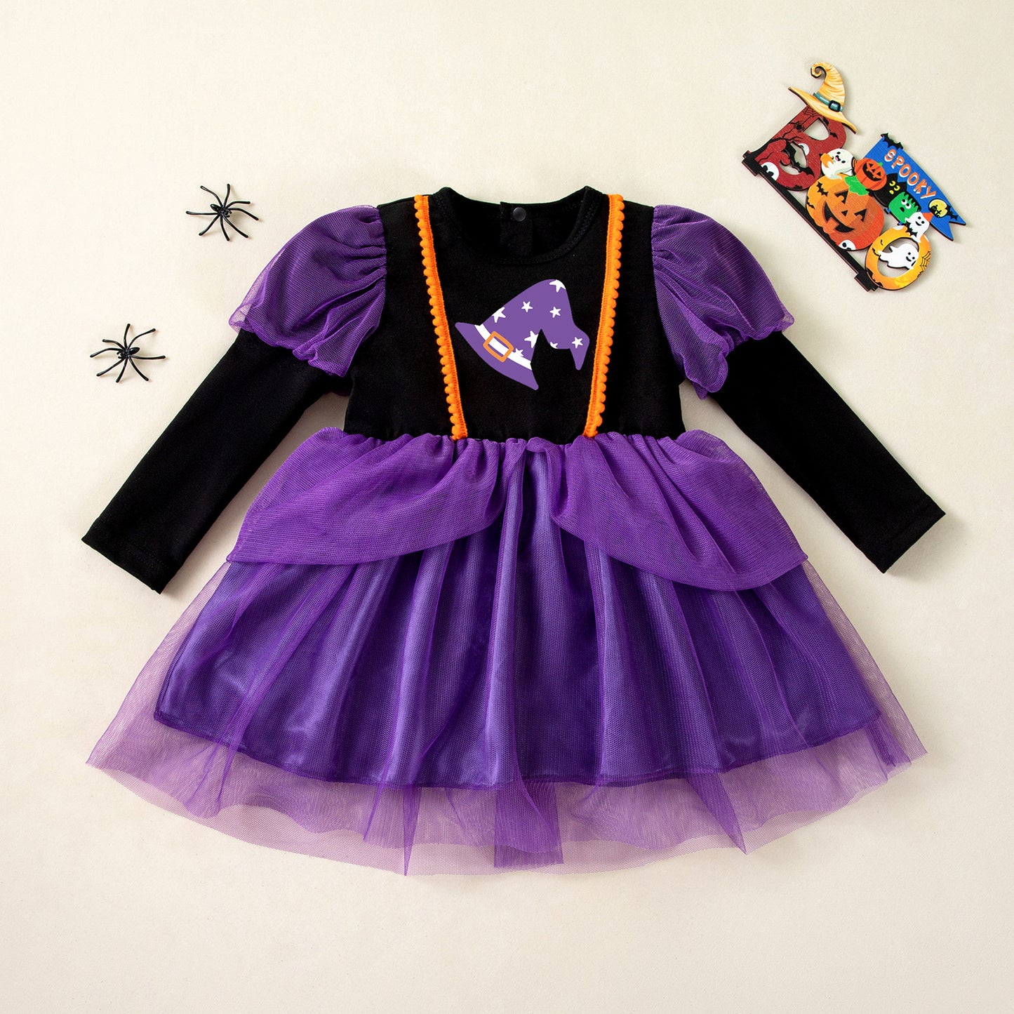 Baby Girl Halloween Witch Tulle Dress – Purple Princess-154