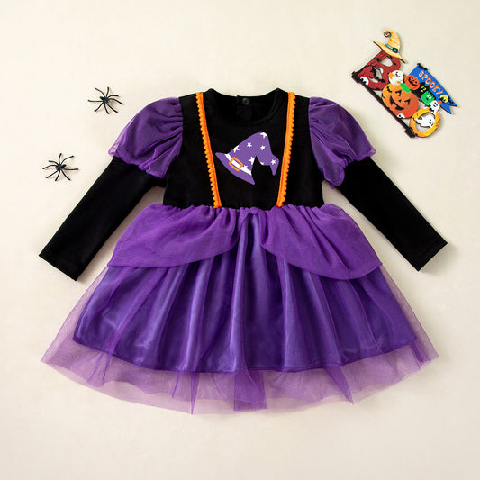 Baby Girl Halloween Witch Tulle Dress – Purple Princess-154
