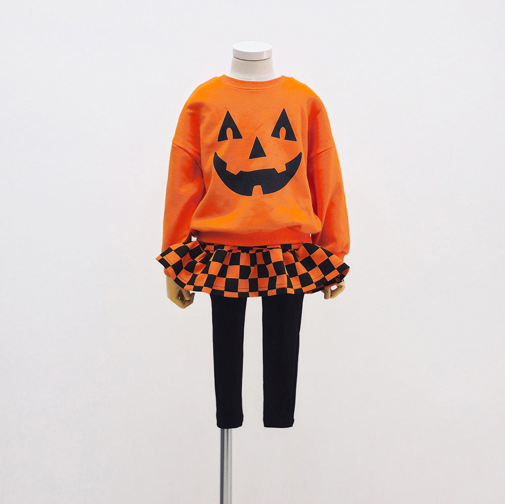 Toddler Halloween Pumpkin Face Sweatshirt Set-157