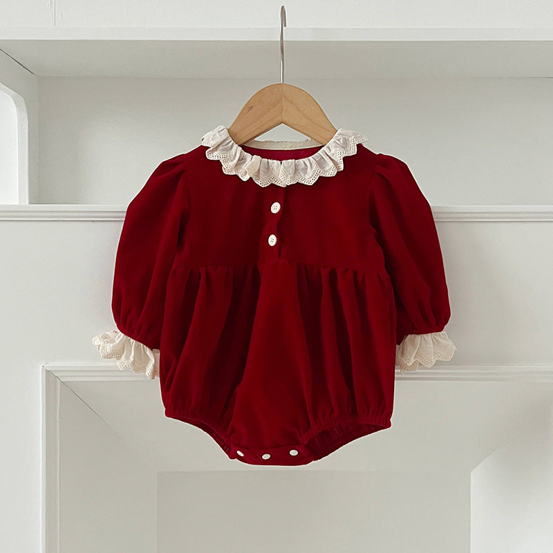 Red Velvet Dresses and Onesie for Baby Sisters-487
