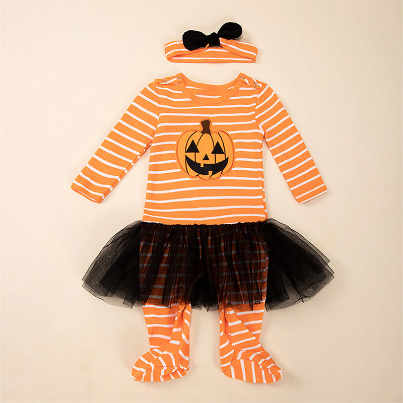 Baby Girl Halloween 2-Piece Onesie Set with Tutu Skirt & Headband-356
