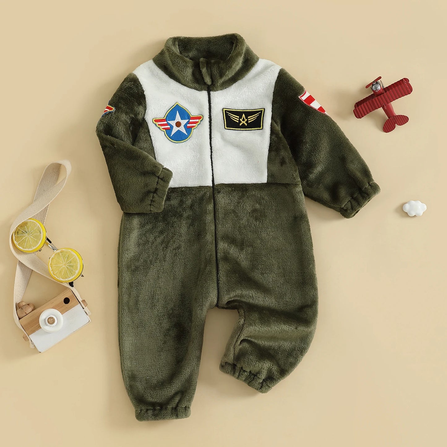 Baby Pilot Costume Plush Romper, Zip Up Jumpsuit-483