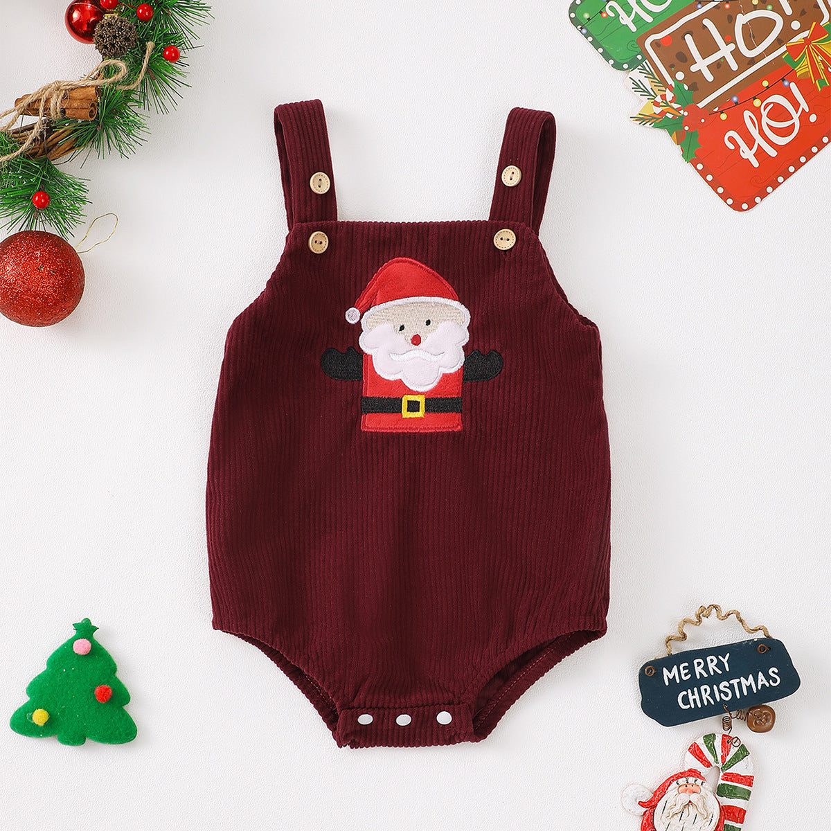 Baby Christmas 3-Piece Set | Cotton Undershirt & Pants + Corduroy Overalls-497