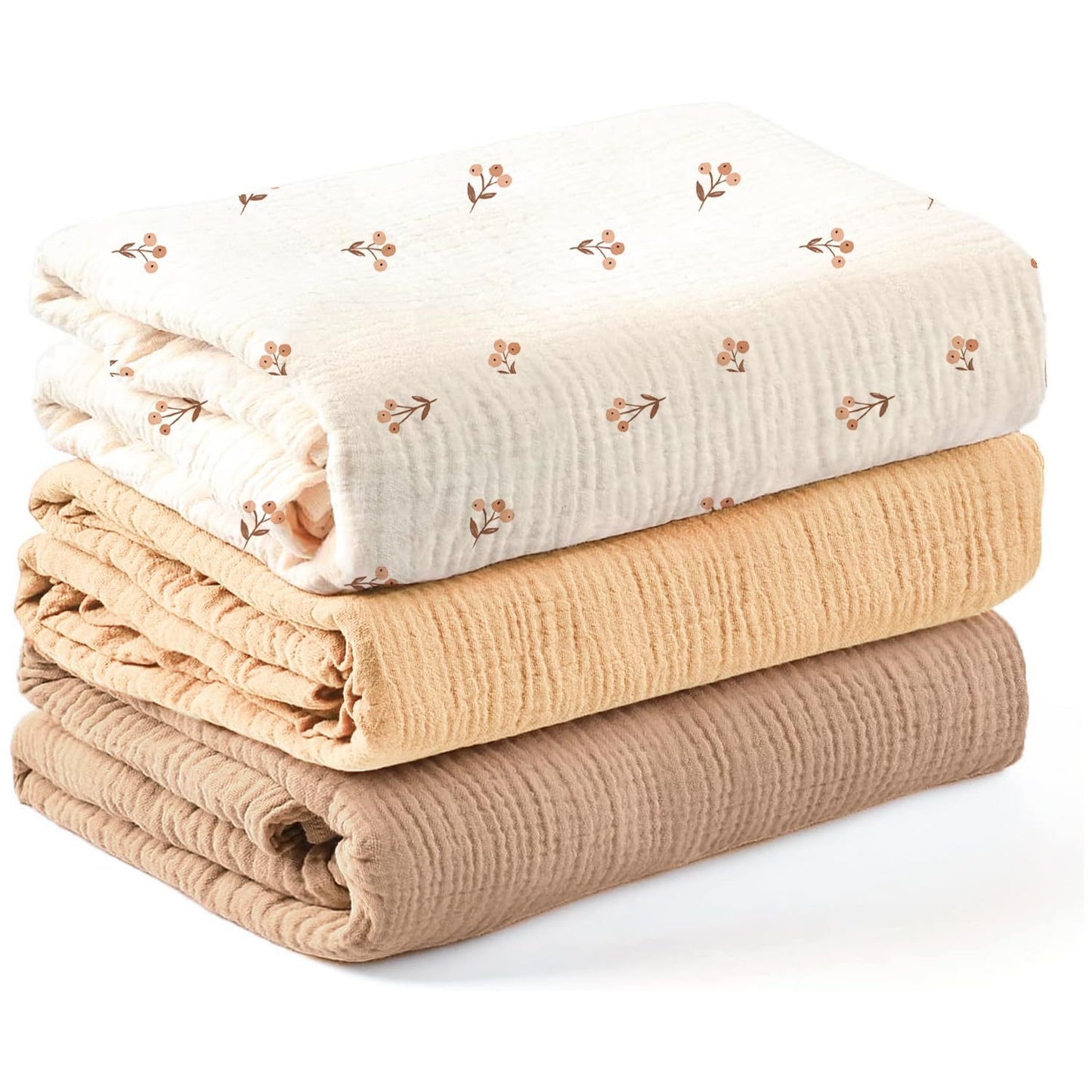 Newborn Swaddle Blanket Set 3PCS | Double-Layer Crinkle Cotton 39"-51