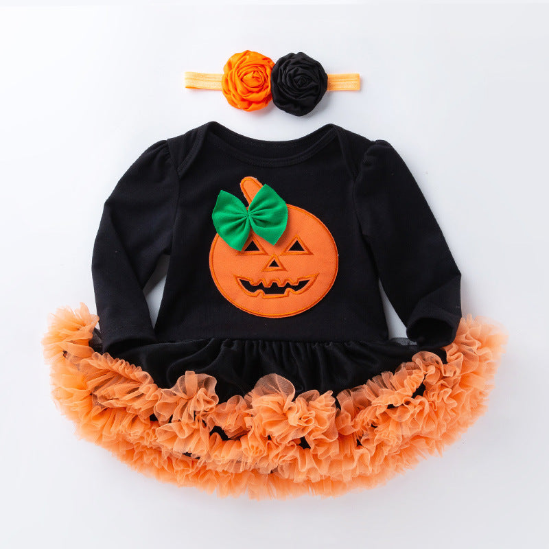 Baby Girl Halloween Tutu Onesie Dress with Headband-357