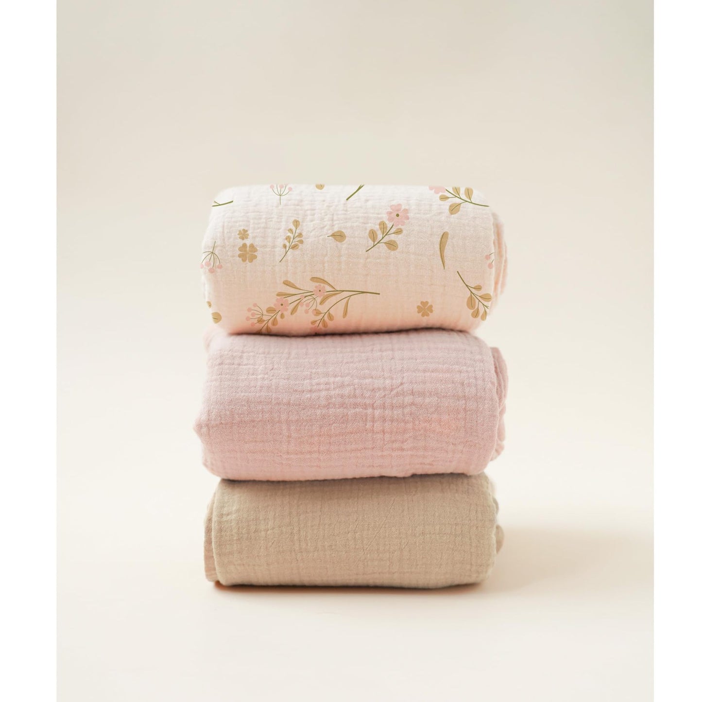 Newborn Swaddle Blanket Set 3PCS | Double-Layer Crinkle Cotton 39"-51