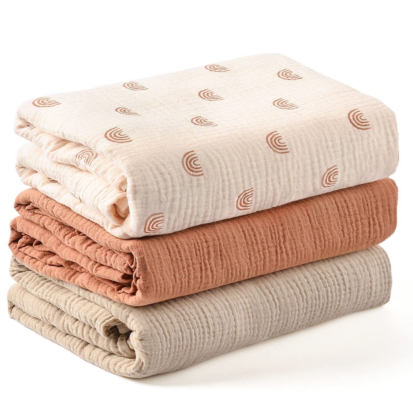 Newborn Swaddle Blanket Set 3PCS | Double-Layer Crinkle Cotton 39"-51
