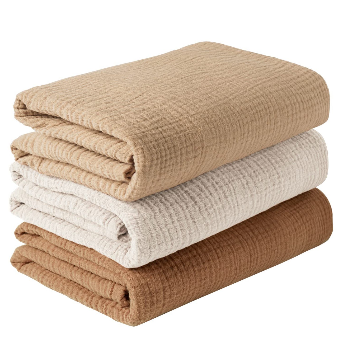 Newborn Swaddle Blanket Set 3PCS | Double-Layer Crinkle Cotton 39"-51