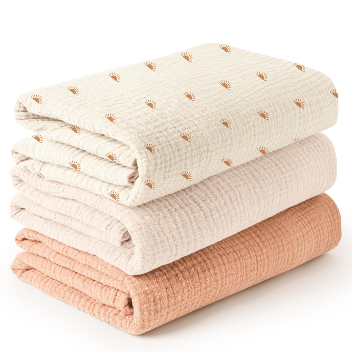 Newborn Swaddle Blanket Set 3PCS | Double-Layer Crinkle Cotton 39"-51
