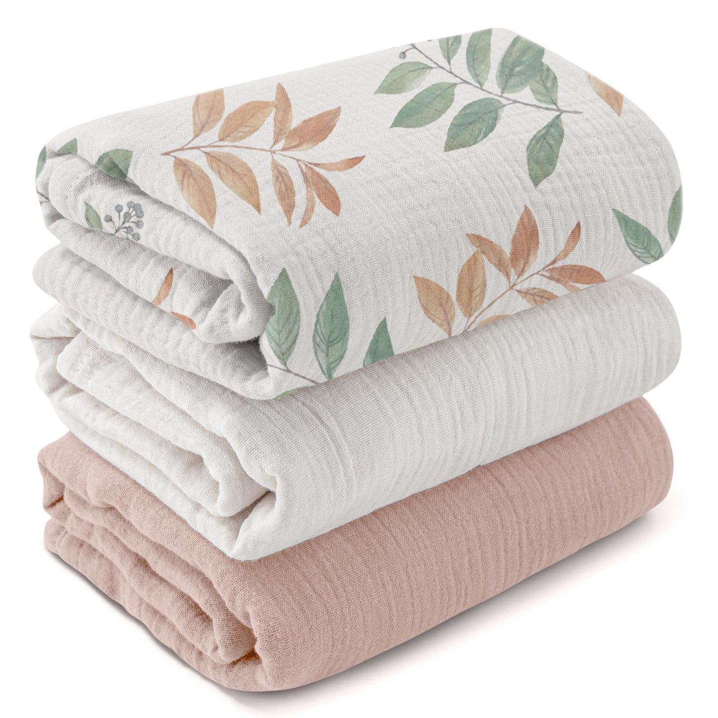 Newborn Swaddle Blanket Set 3PCS | Double-Layer Crinkle Cotton 39"-51