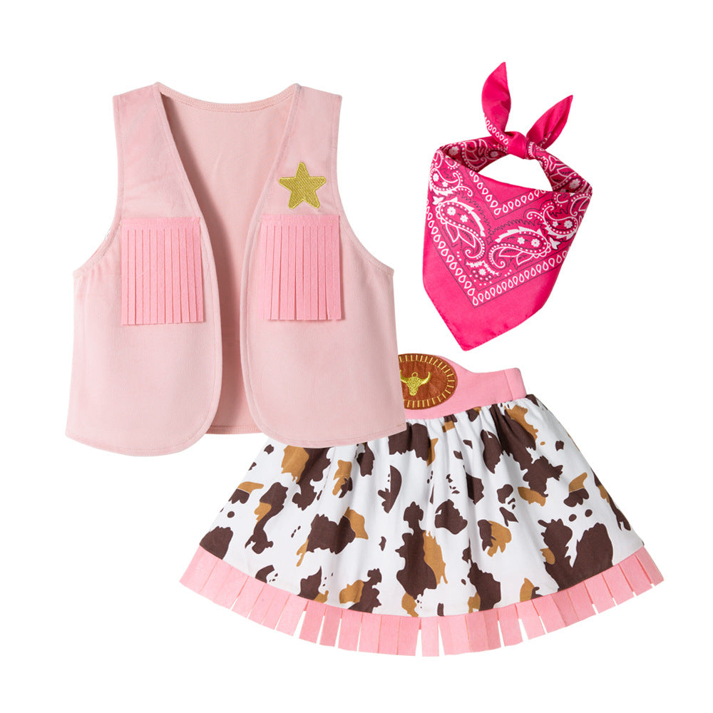 Cowboy Skirt Set for Girls, Vest Set, 4-Piece Set-360