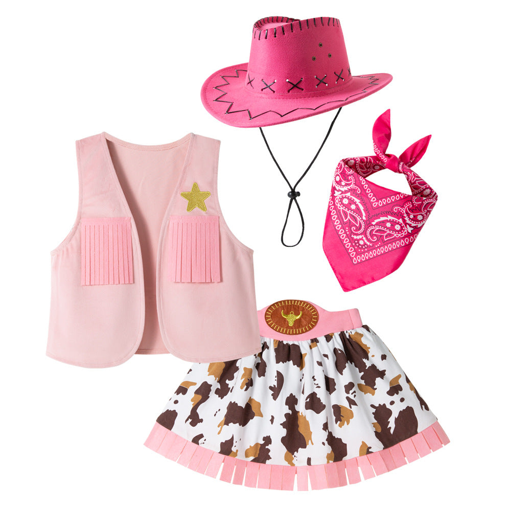 Cowboy Skirt Set for Girls, Vest Set, 4-Piece Set-360