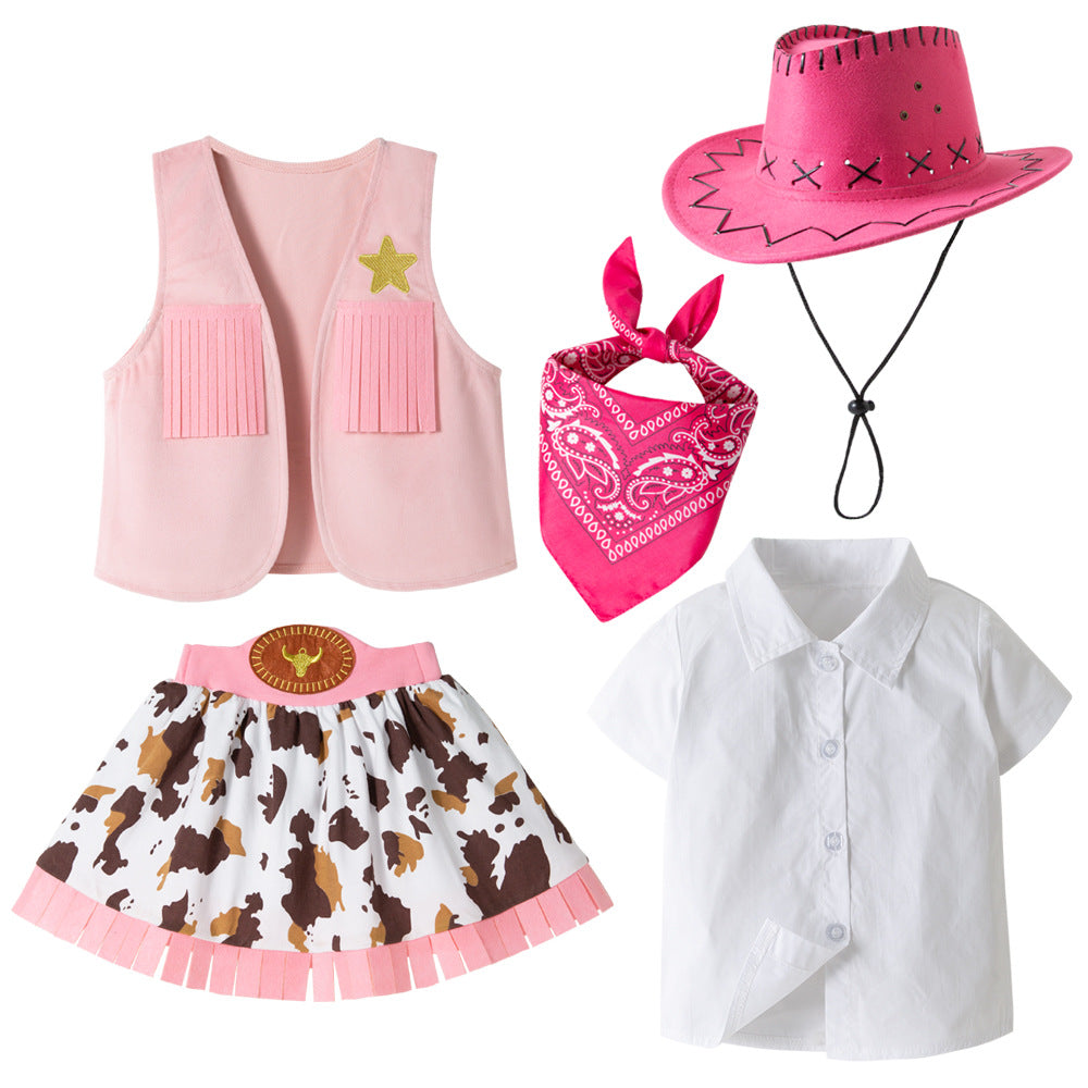 Cowboy Skirt Set for Girls, Vest Set, 4-Piece Set-360