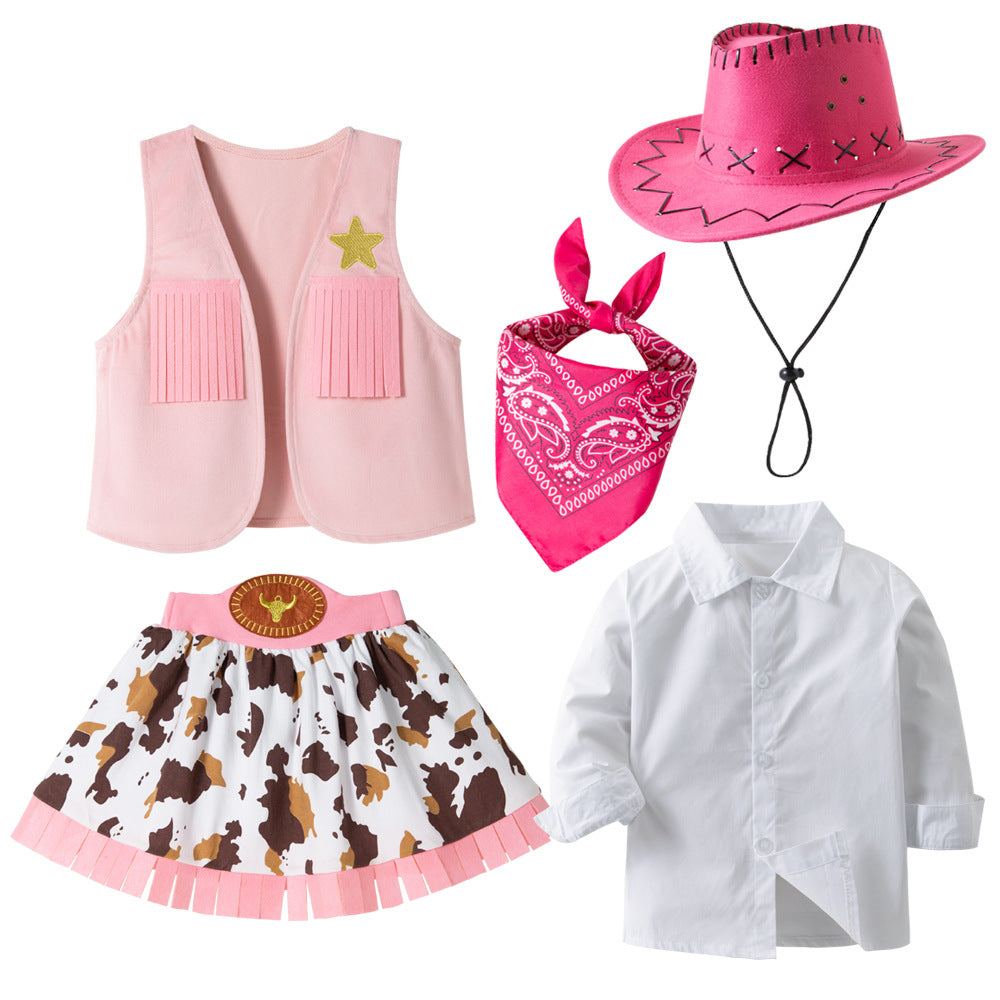 Cowboy Skirt Set for Girls, Vest Set, 4-Piece Set-360