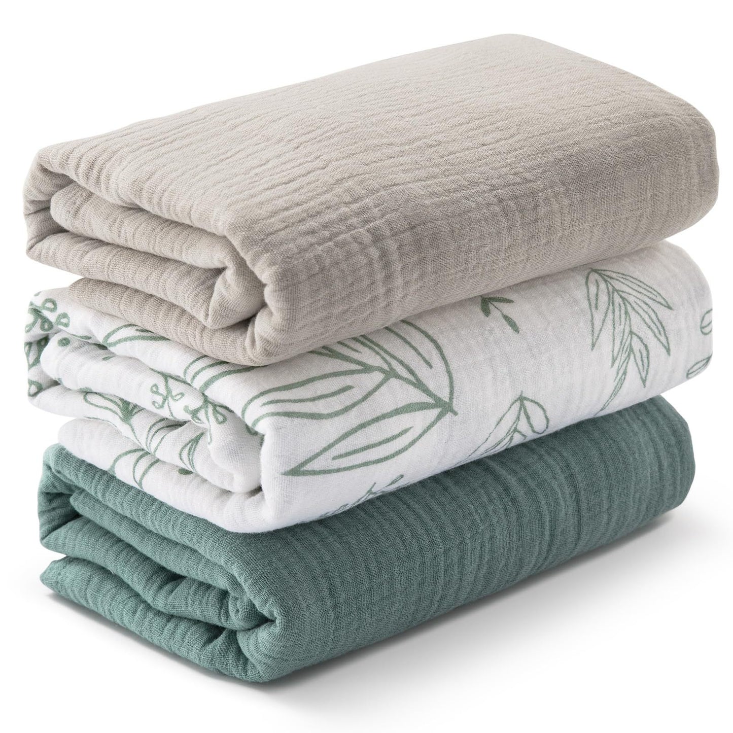 Newborn Swaddle Blanket Set 3PCS | Double-Layer Crinkle Cotton 39"-51