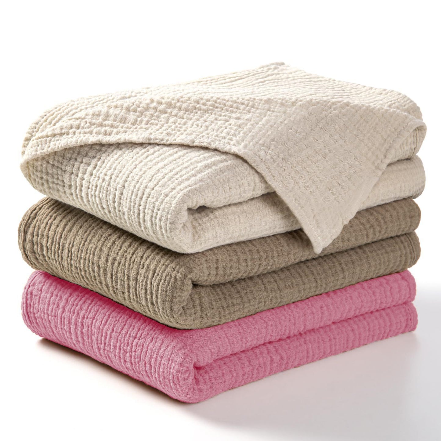 Newborn Swaddle Blanket Set 3PCS | Double-Layer Crinkle Cotton 39"-51