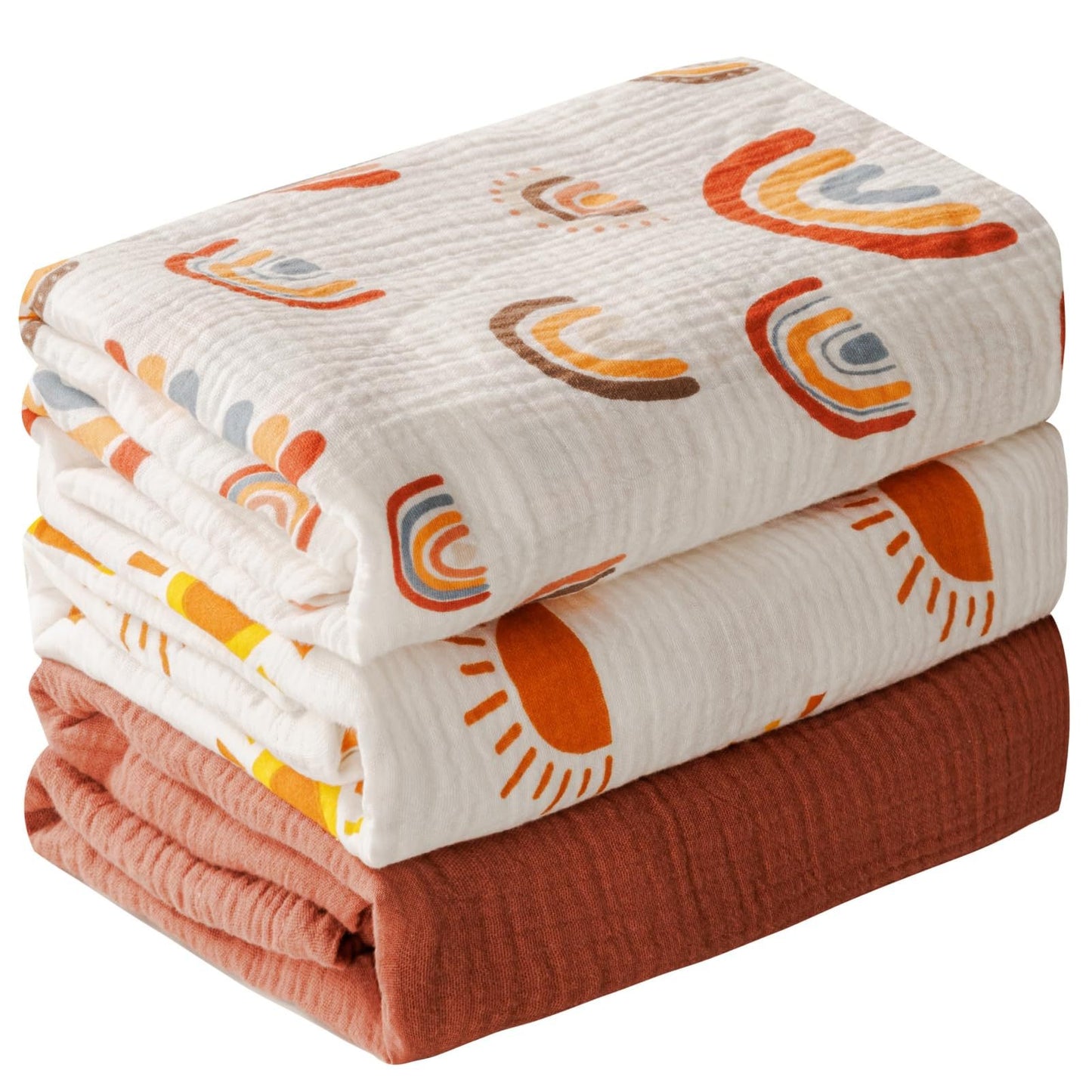 Newborn Swaddle Blanket Set 3PCS | Double-Layer Crinkle Cotton 39"-51