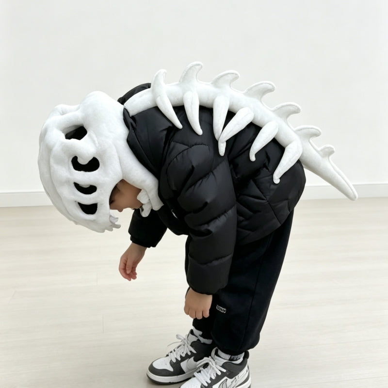 White_75cm_Dinosaur_costume_kids_plush_exoskeleton_spine_detail_Halloween Costume