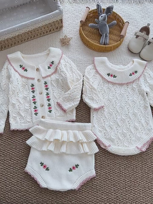 Baby Girl 100% Cotton Knit Cardigan / Shorts / Onesie-536