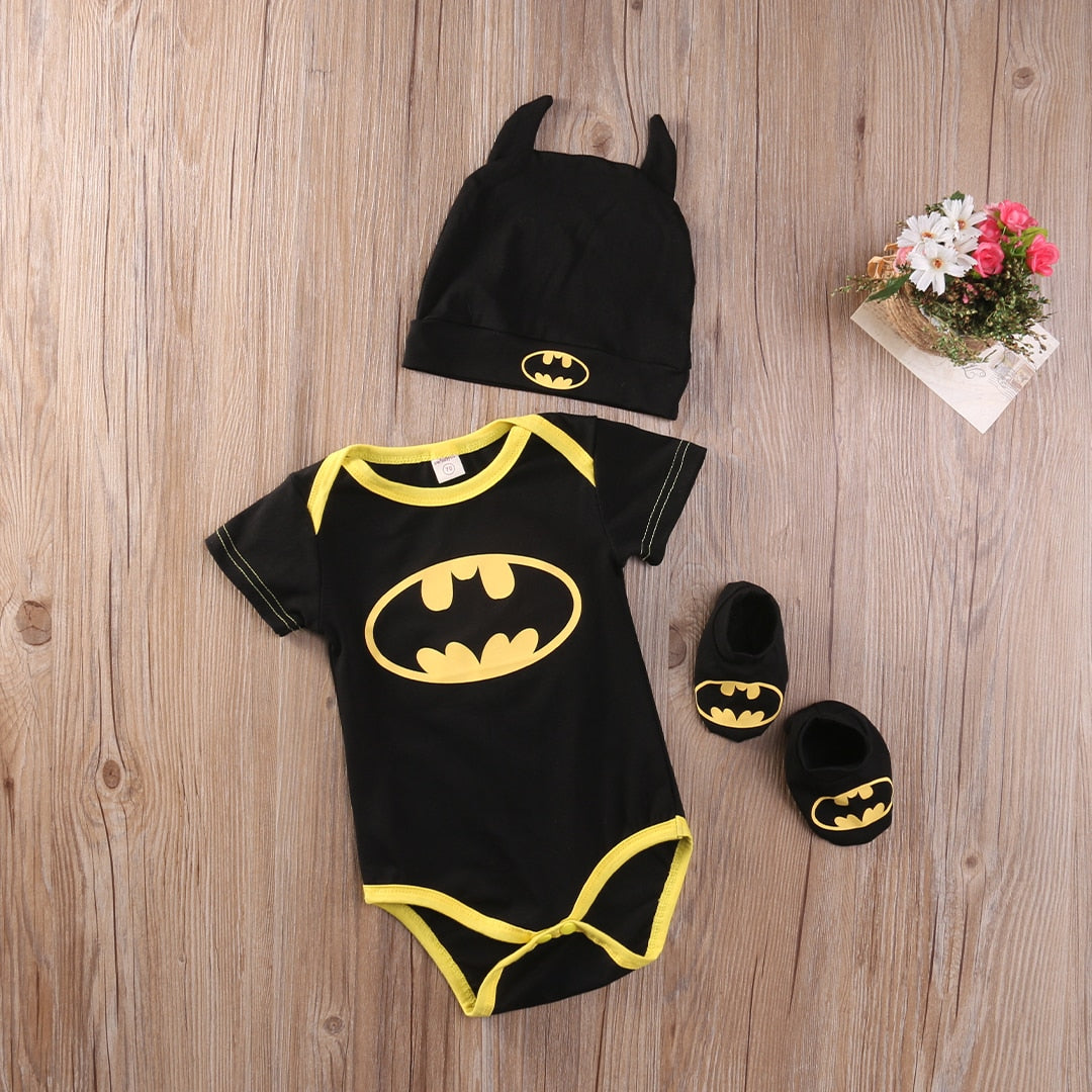 Baby Boys Batman Rompers Shoes Hat Set Newborn Toddler Cosplay Clothes- 121