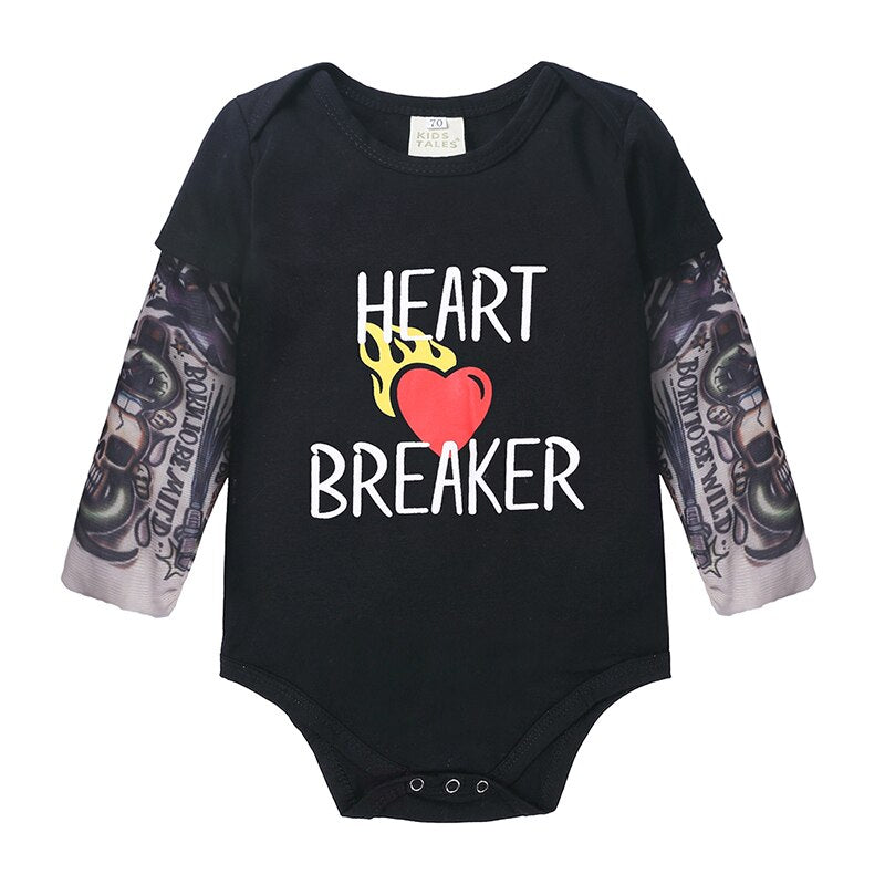 Baby Tattoo Onesie Boys “Heart Breaker” Rompers Pants 2pcs Sets-O127